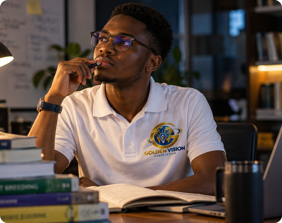 Golden Vision member reflecting at a study desk